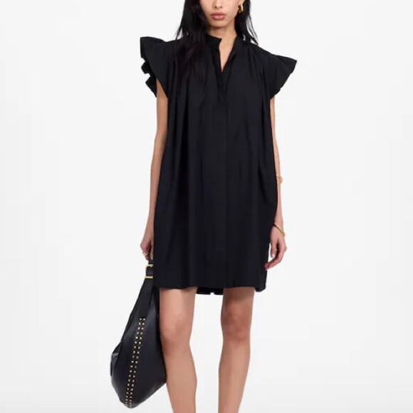 Madewell Flutter Sleeve Button-Front Mini Dress in Poplin in black Size XS - Picture 1 of 10